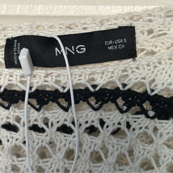 NWT MANGO Black Cream Striped Openwork Sweater S - Picture 9 of 11